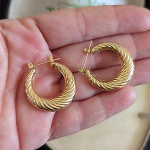 Large 14K Yellow Gold Twist Tube Hoop Earrings
